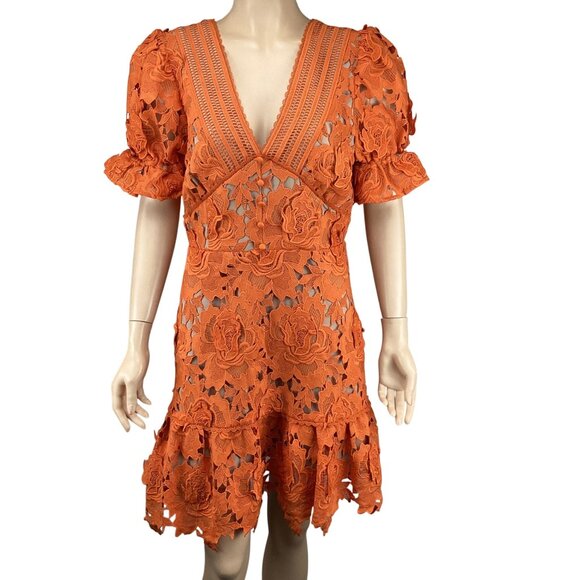 Adelyn Rae Dress Size Medium NWT 3D Lace A-Line Coral Orange Short Sleeve Floral - Picture 2 of 12